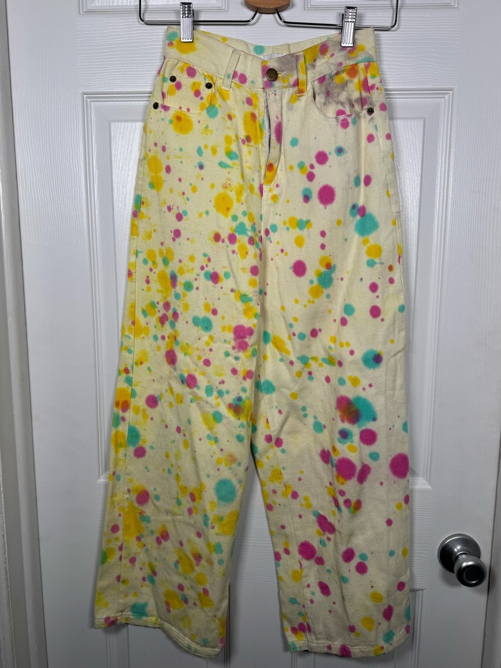 SHEKOU Paint Splatter Wide Leg Jeans XS Colorful Denim Pants